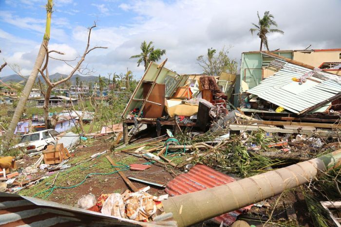 Houses destroyed by Tropical Cyclone Winston in Rakiraki, Fiji. (ABC News_Brant Cumming)